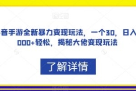 抖音手游全新暴力变现玩法，一个...
