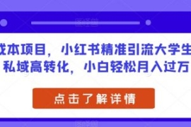 0成本项目，小红书精准引流大学...